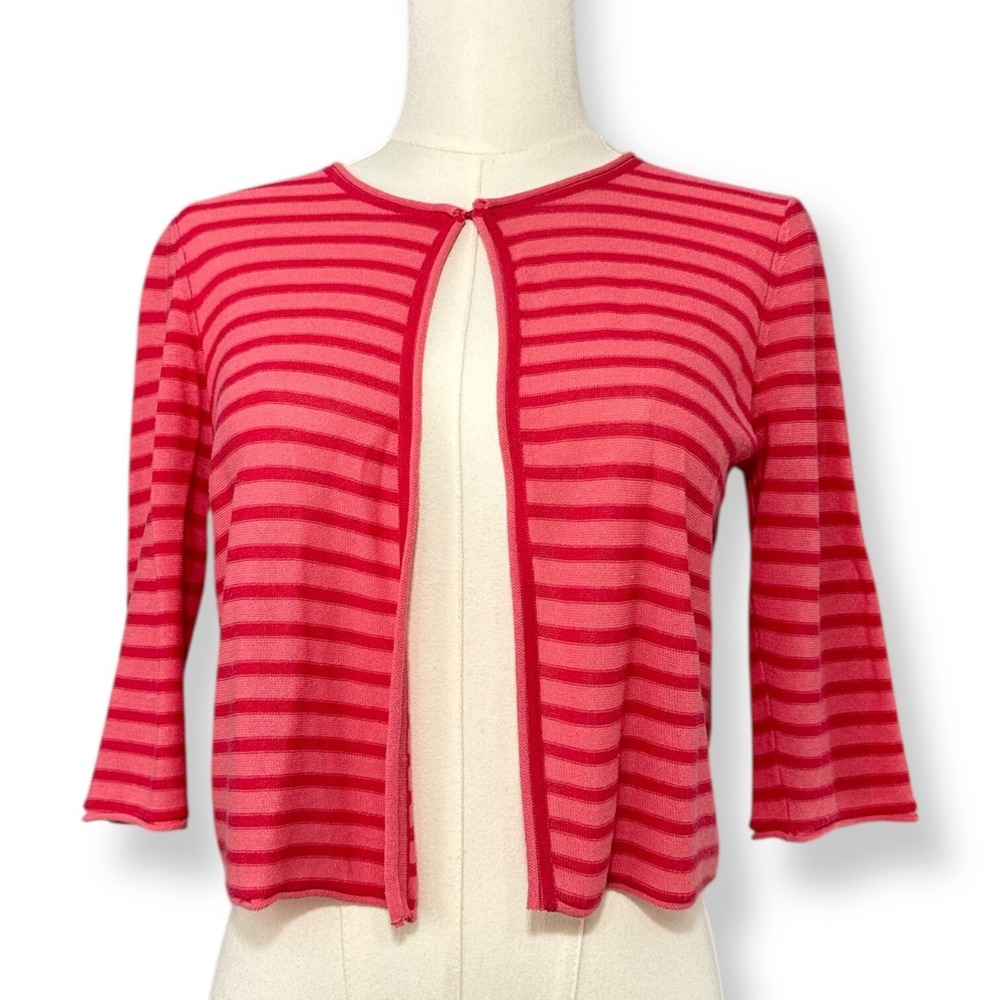 Armani Collezioni 3/4 Sleeve Cropped Cardigan Pink/Orange Semi Sheer Wm Sz 2